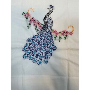 Vintage Cannon King PillowCases Handmade Embroidery Peacock NeedlePoint 30.5x21"